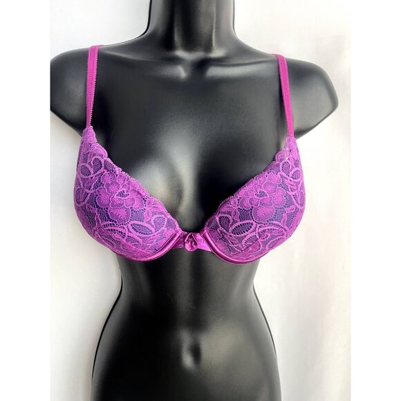 Lily of France Purple Lacy Bra Size 34B Barbiecore Magenta Pink Sexy Lingerie - Picture 1 of 8